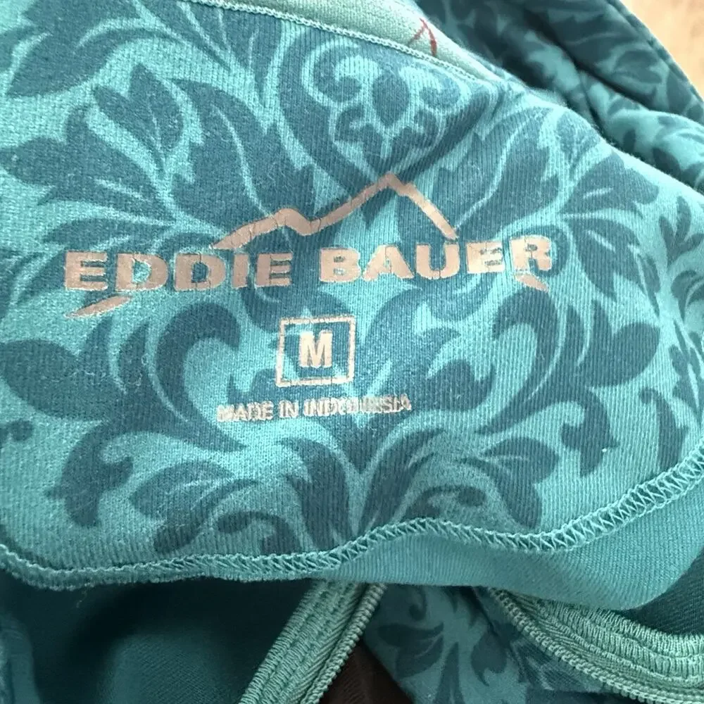 Eddie Bauer 1/4 Zip Pullover Womens Medium Teal Floral Top Activewear Stretch - Picture 2 of 9